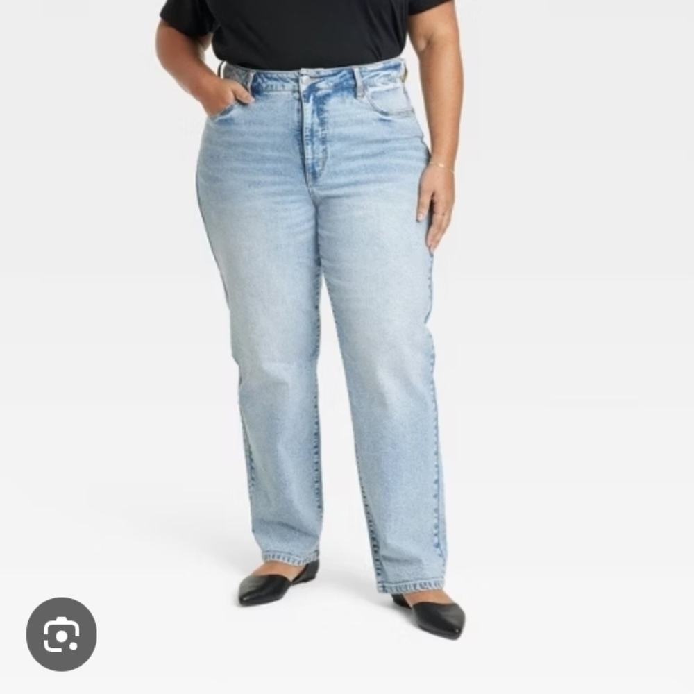 Ava & Viv Women's High-Rise 90's Straight Jeans Light Stone Wash
